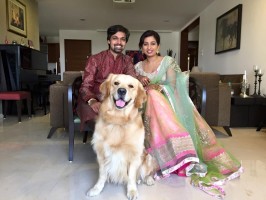Shreya ghoshal with husband shiladitya mukhopadhyaya and pet sherlock