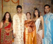 Srujan lokesh with wife greeshma and mother girija lokesh
