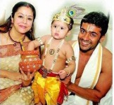Jyothika & suriya with their son dev dressed as krishna