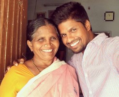 Santhosh shanamoni with his mom