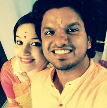 Sooraj Santhosh wedding photo: With wife Anjali Panicker